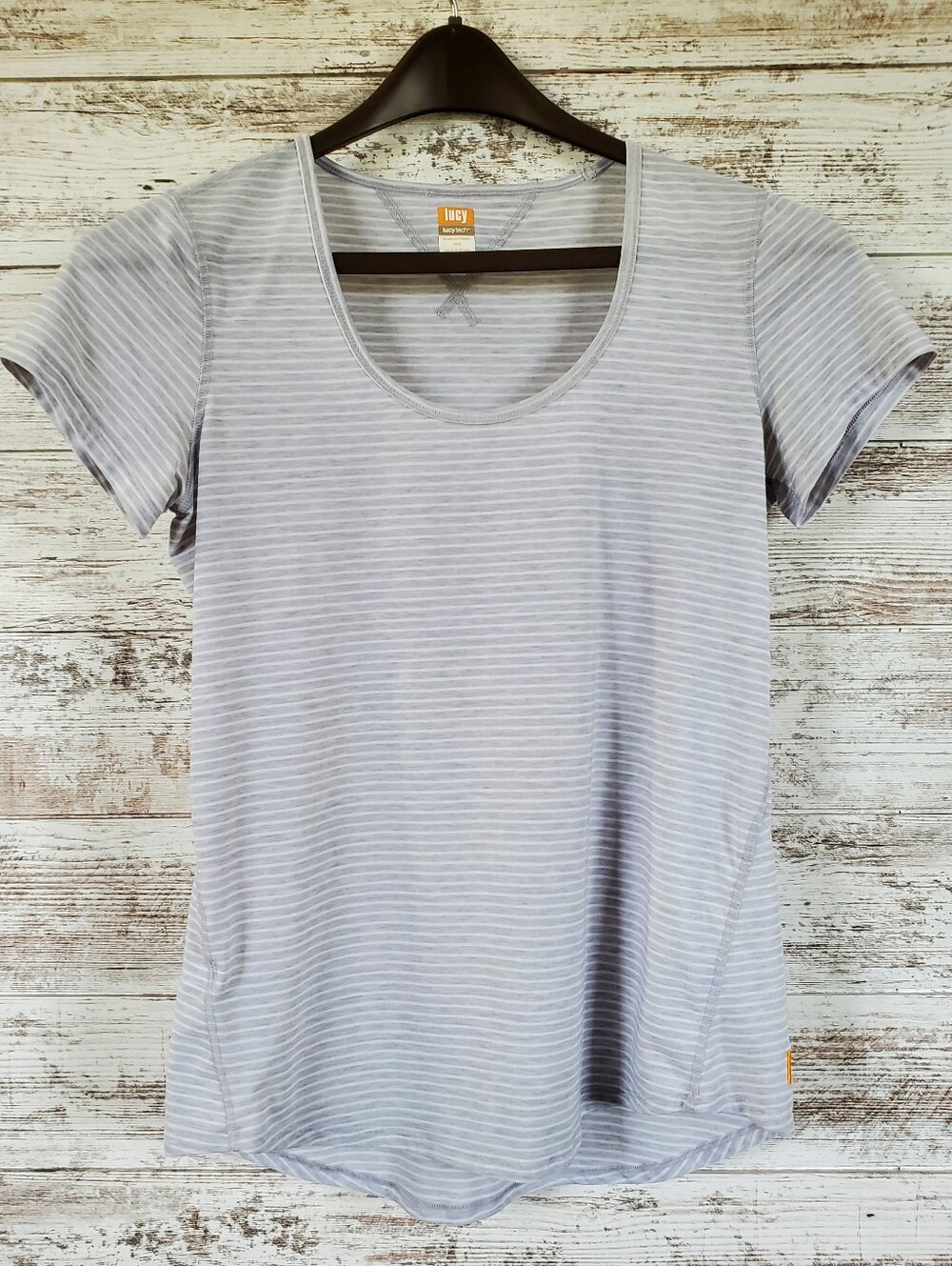 Lucy Tech Striped Short Sleeve Scoop Neck Workout Yoga Gym Top